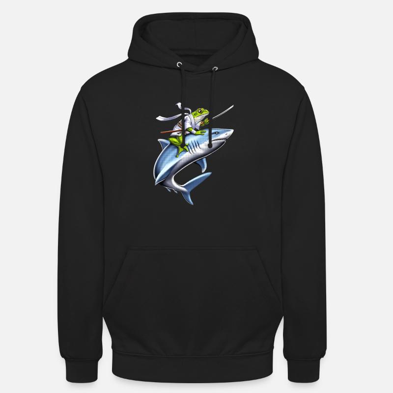 Frosch Samurai Ninja Reitender Hai - Unisex Hoodie - Schwarz