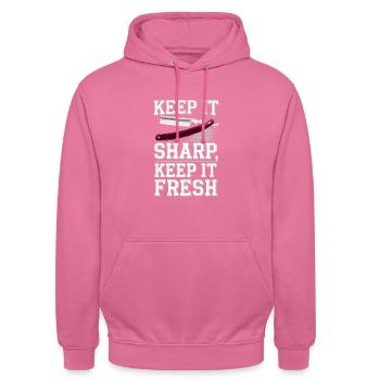 Vibrations de salon de coiffure et coupes de cheveux classiques pour - Sweat-shirt à capuche unisexe - rose - Devant - Alina (178cm) & Michal (187cm)