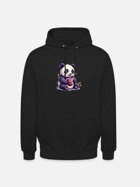 Niedlicher Panda mit Tee - Unisex Hoodie - Schwarz