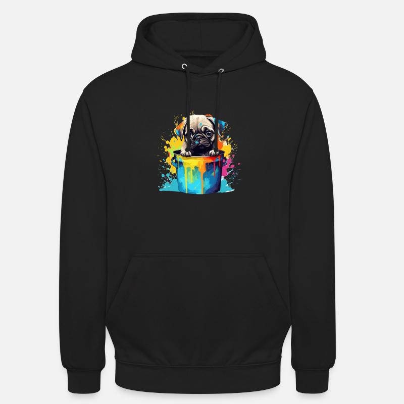Mops Niedlicher Hund Farbeimer - Unisex Hoodie - Schwarz