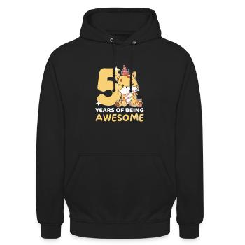 Giraffe for 5th birthday children five years old - Unisex Hoodie - black - Front - Alina (178cm) & Michal (187cm)