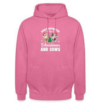 Easily distracted by Christmas and cows - Unisex Hoodie - pink - Front - Alina (178cm) & Michal (187cm)