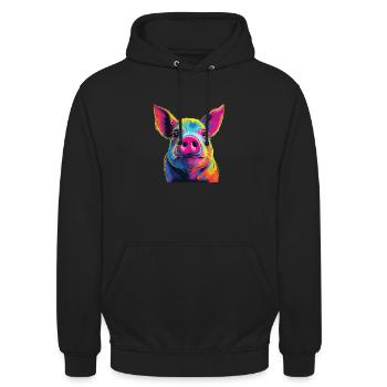 Wasserfarben Farbenfrohes Schwein bunte Tiere - Unisex Hoodie - Schwarz - Vorne - Alina (178cm) & Michal (187cm)