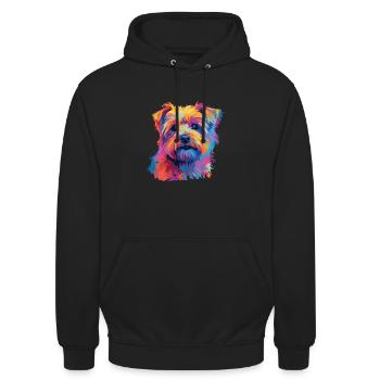 Wasserfarben Farbenfroher Norfolk Terrier - Unisex Hoodie - Schwarz - Vorne - Alina (178cm) & Michal (187cm)