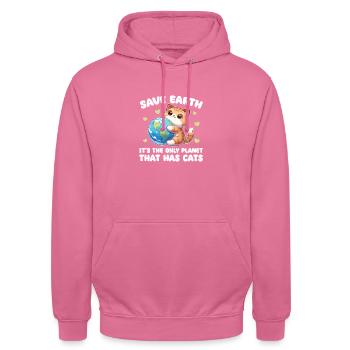 C’est la seule planète avec des chats Jour de la Terre - Sweat-shirt à capuche unisexe - rose - Devant - Alina (178cm) & Michal (187cm)
