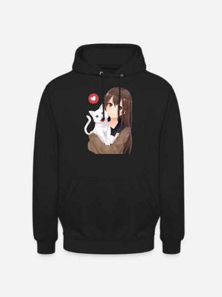 fille avec chat - Sweat-shirt à capuche unisexe - noir