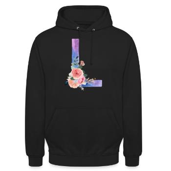 Lettre L watercolor - Sweat-shirt à capuche unisexe - noir - Devant - Alina (178cm) & Michal (187cm)