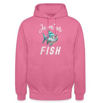 "T-Shirt Je m'en Fish - Jeu de Mots Aquatique" - Sweat-shirt à capuche unisexe - rose - Devant - Alina (178cm) & Michal (187cm)