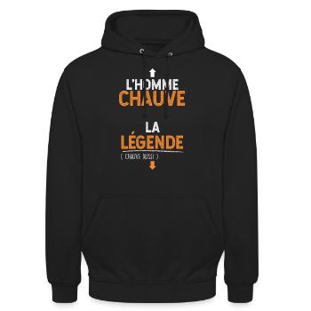 Chauve la légende humour drole collègue chauve - Sweat-shirt à capuche unisexe - noir - Devant - Alina (178cm) & Michal (187cm)