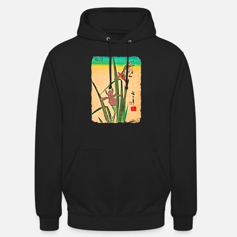 Utagawa Hiroshige Kingfisher sur Iris - Sweat-shirt à capuche unisexe - noir