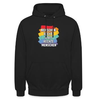 Menschenrechte statt rechte Menschen - Unisex Hoodie - Schwarz - Vorne - Alina (178cm) & Michal (187cm)