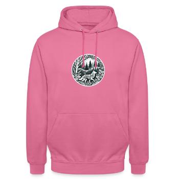 Wolf im Wald - Unisex Hoodie - Pink - Vorne - Alina (178cm) & Michal (187cm)