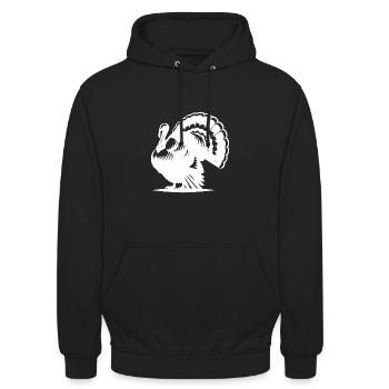 Lustiges Federvieh Truthahn gewaltiges Gefieder - Unisex Hoodie - Schwarz - Vorne - Alina (178cm) & Michal (187cm)