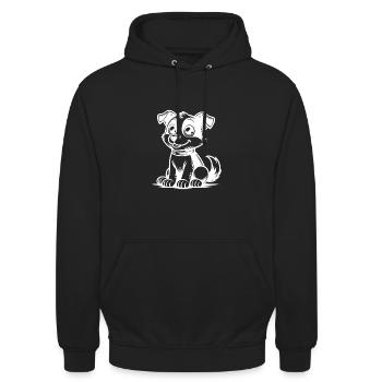 Witziger Hund mit Halsband als süße Cartoon Figur - Unisex Hoodie - Schwarz - Vorne - Alina (178cm) & Michal (187cm)