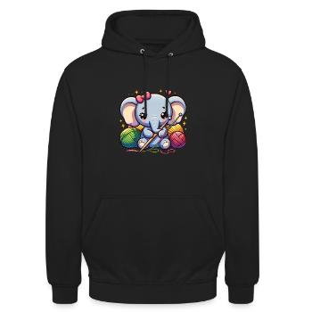 Éléphant tricot câlin éléphant vêtements Art - Sweat-shirt à capuche unisexe - noir - Devant - Alina (178cm) & Michal (187cm)