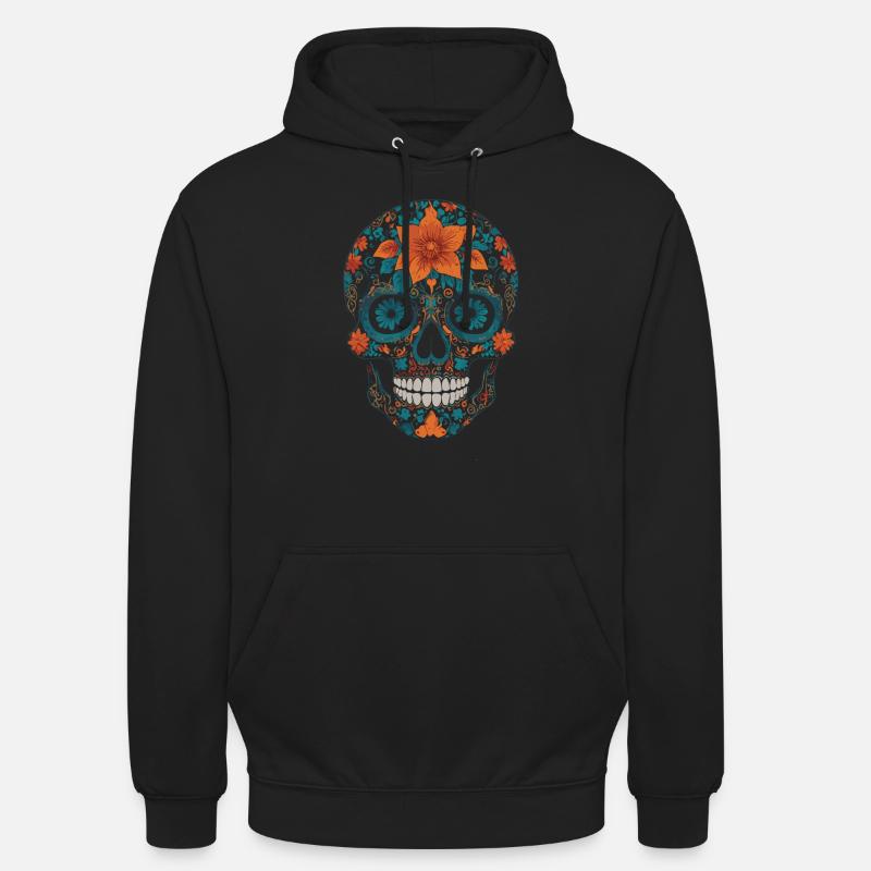 crâne fleuri - Sweat-shirt à capuche unisexe - noir