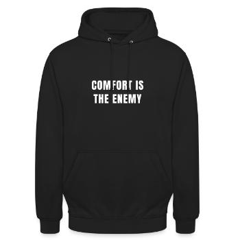Komfort ist der Feind Motivation Fitness Gym Shirt - Unisex Hoodie - Schwarz - Vorne - Alina (178cm) & Michal (187cm)