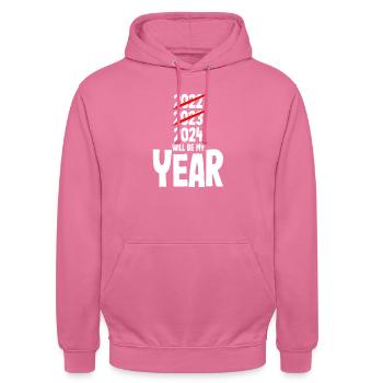 Le réveillon du Nouvel An 2024 sera mon année - Sweat-shirt à capuche unisexe - rose - Devant - Alina (178cm) & Michal (187cm)