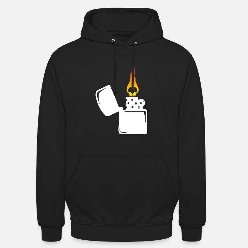 flaming skull and white lighter - Unisex Hoodie - black