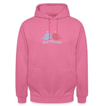 Fisch Zwei Wale haben gerade geheiratet Geschenk - Unisex Hoodie - Pink - Vorne - Alina (178cm) & Michal (187cm)