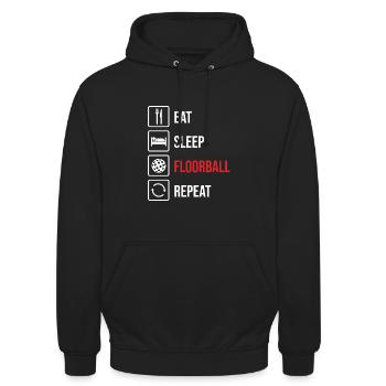 Eat sleep Floorball Repeat Unihockey Geschenk Gift - Unisex Hoodie - Schwarz - Vorne - Alina (178cm) & Michal (187cm)