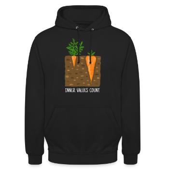 Karotte, Karotten, Möhre, innere Werte, Vergleich - Unisex Hoodie - Schwarz - Vorne - Alina (178cm) & Michal (187cm)