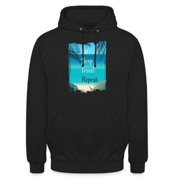 eat sleep travel repeat - Unisex Hoodie - black - Front - Alina (178cm) & Michal (187cm)