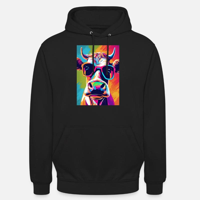 Bunte Kuh mit Brille - Unisex Hoodie - Schwarz