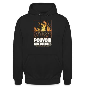 POUVOIR AUX PEUPLES ORANGE M - Sweat-shirt à capuche unisexe - noir - Devant - Alina (178cm) & Michal (187cm)