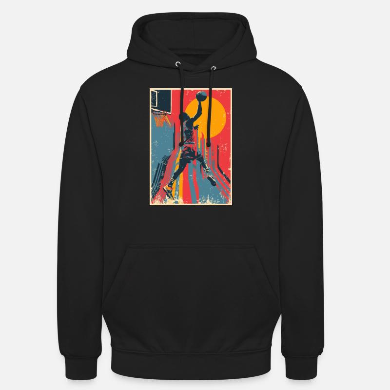 Dunk de basket-ball vintage devant le soleil jaune. - Sweat-shirt à capuche unisexe - noir
