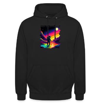 Outer Space Art Aquarell tropfender Raumfahrer - Unisex Hoodie - Schwarz - Vorne - Alina (178cm) & Michal (187cm)