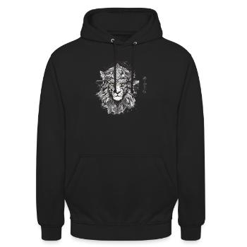 Majestätischer Löwe – Künstlerisches Tribal Design - Unisex Hoodie - Schwarz - Vorne - Alina (178cm) & Michal (187cm)