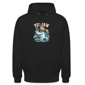 Yee Jaw Lustiger Cowboy Hai - Unisex Hoodie - Schwarz - Vorne - Alina (178cm) & Michal (187cm)