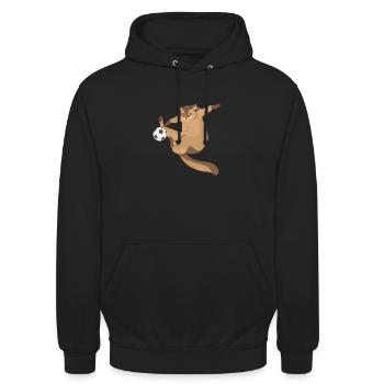 Katze Fußball süße Geschenkidee Miezekatze Sport - Unisex Hoodie - Schwarz - Vorne - Alina (178cm) & Michal (187cm)