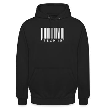 Techno Barcode Strichcode Scan Code Acid Mnml Rave - Unisex Hoodie - Schwarz - Vorne - Alina (178cm) & Michal (187cm)