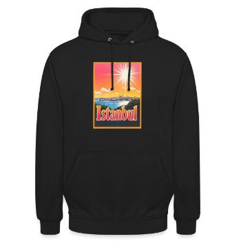 Retroglow Istanbul – Turquie Cityscape Design - Sweat-shirt à capuche unisexe - noir - Devant - Alina (178cm) & Michal (187cm)