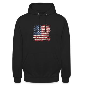 Patriotisches Puzzle Flagge Amerikanischer Stolz - Unisex Hoodie - Schwarz - Vorne - Alina (178cm) & Michal (187cm)