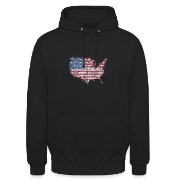 Patriotisches Puzzle Flagge Amerikanischer Stolz - Unisex Hoodie - Schwarz - Vorne - Alina (178cm) & Michal (187cm)