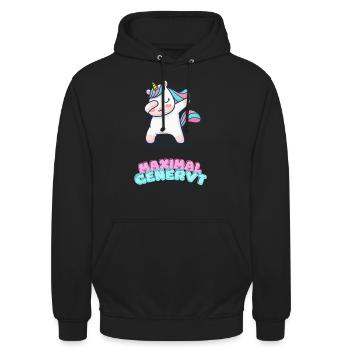 Sprüche Shirt Einhorn " Maximal genervt " lustig - Unisex Hoodie - Schwarz - Vorne - Alina (178cm) & Michal (187cm)