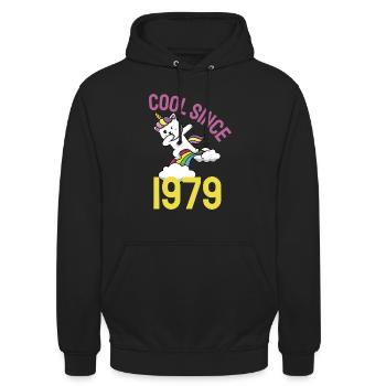 Cool seit 1979 Dabbing Katze 43. Geburtstag - Unisex Hoodie - Schwarz - Vorne - Alina (178cm) & Michal (187cm)