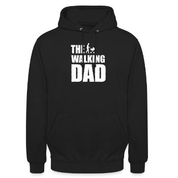 The Walking Dad – Papa mit Kinderwagen - Unisex Hoodie - Schwarz - Vorne - Alina (178cm) & Michal (187cm)