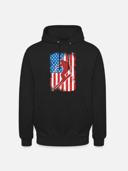 USA Patriotic Skier - Unisex Hoodie - black