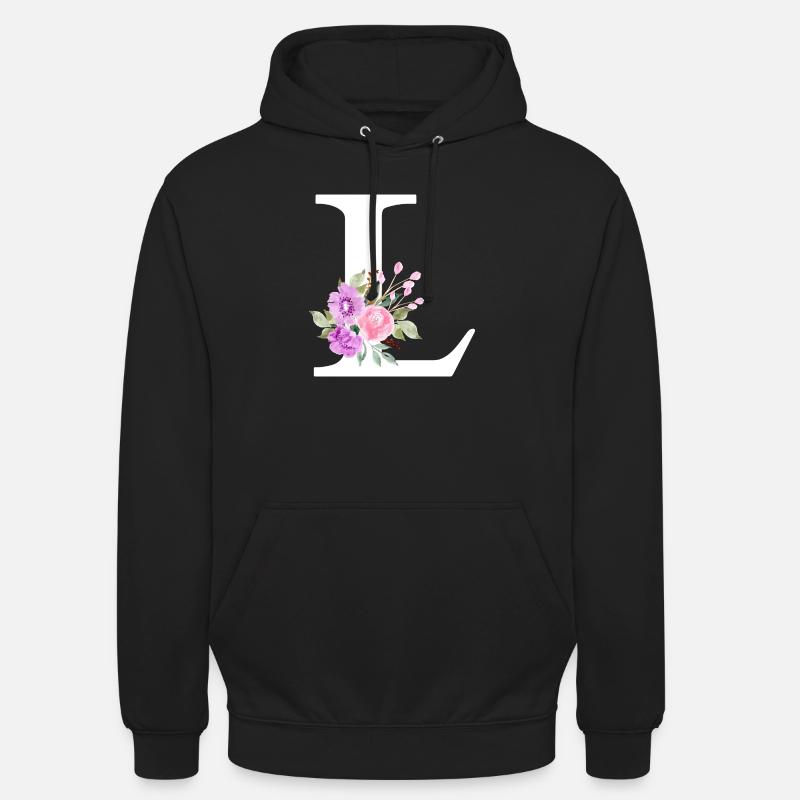 Lila Blumenbuchstabe L - Unisex Hoodie - Schwarz