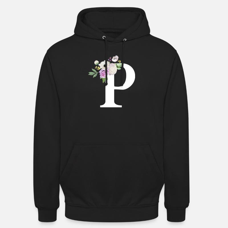 Lila Blumenbuchstabe p - Unisex Hoodie - Schwarz