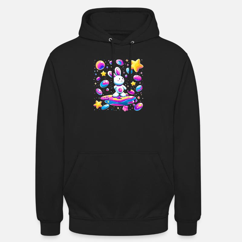 Galactic Rabbit on Surfboard - Unisex Hoodie - black