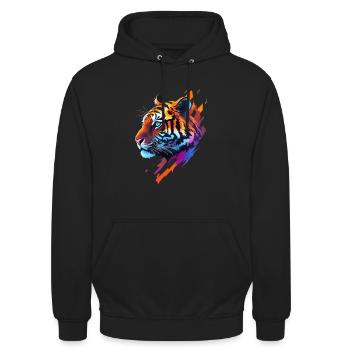 tiger, kopf, zeichnung, neon, farben - Unisex Hoodie - Schwarz - Vorne - Alina (178cm) & Michal (187cm)