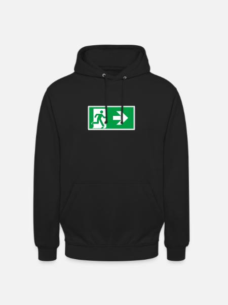 droga ewakuacyjna naklejka znak wyjścia awaryjnego prawo iść - Bluza z kapturem typu unisex - czarny