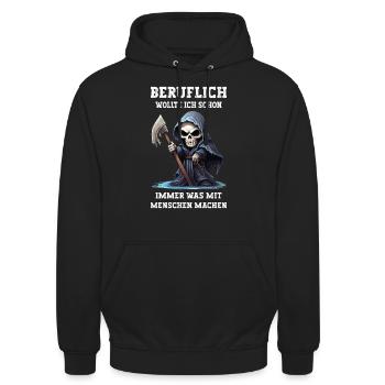 Sensemann Beruflich Was Mit Menschen Machen Lustig - Unisex Hoodie - Schwarz - Vorne - Alina (178cm) & Michal (187cm)