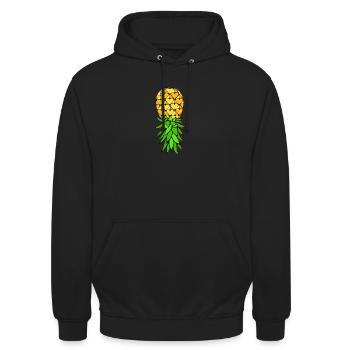 Lustiges Upside Down Ananas-Swinger-Merchandise - Unisex Hoodie - Schwarz - Vorne - Alina (178cm) & Michal (187cm)