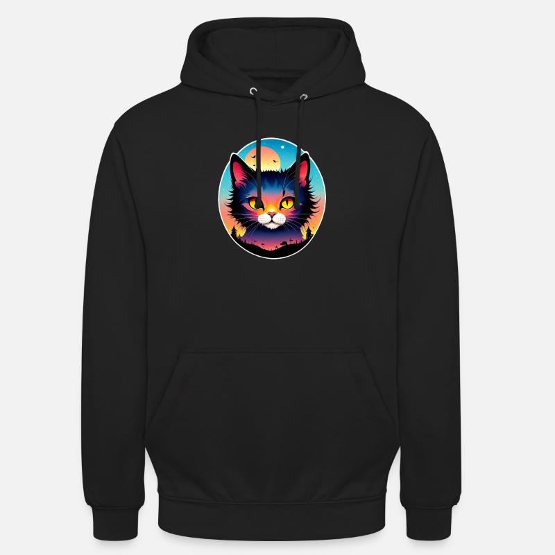 chat et paysage - Sweat-shirt à capuche unisexe - noir